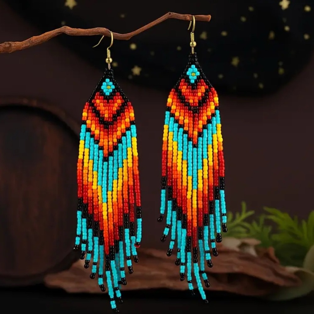 Vibrant Chevron Beaded Earrings